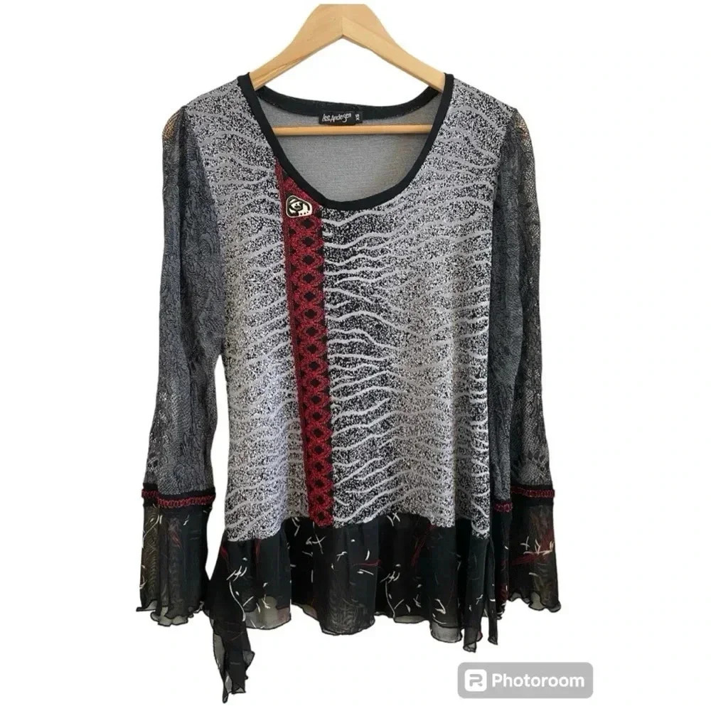 Lee Andersen Womens Mixed Media Lagenlook Tunic Top